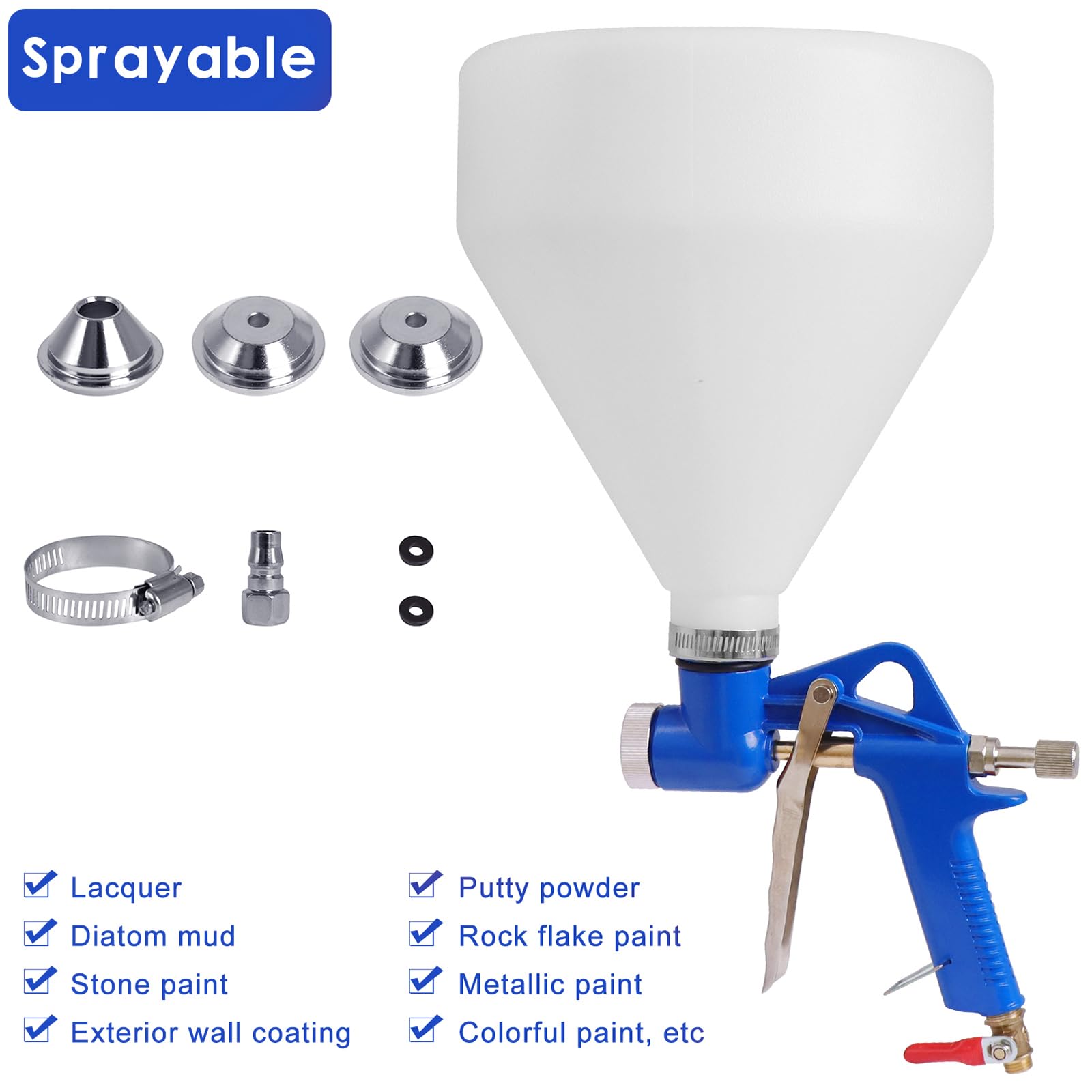 Drywall Texture Sprayer,Air Hopper Spray Gun 1.5 Gallon with 3 Nozzle (4.0mm/6.0mm/8.0mm) & Putty Knife,Stainless Steel Scraper for Repairing Drywall, Removing Wallpaper, Applying Putty (Blue)