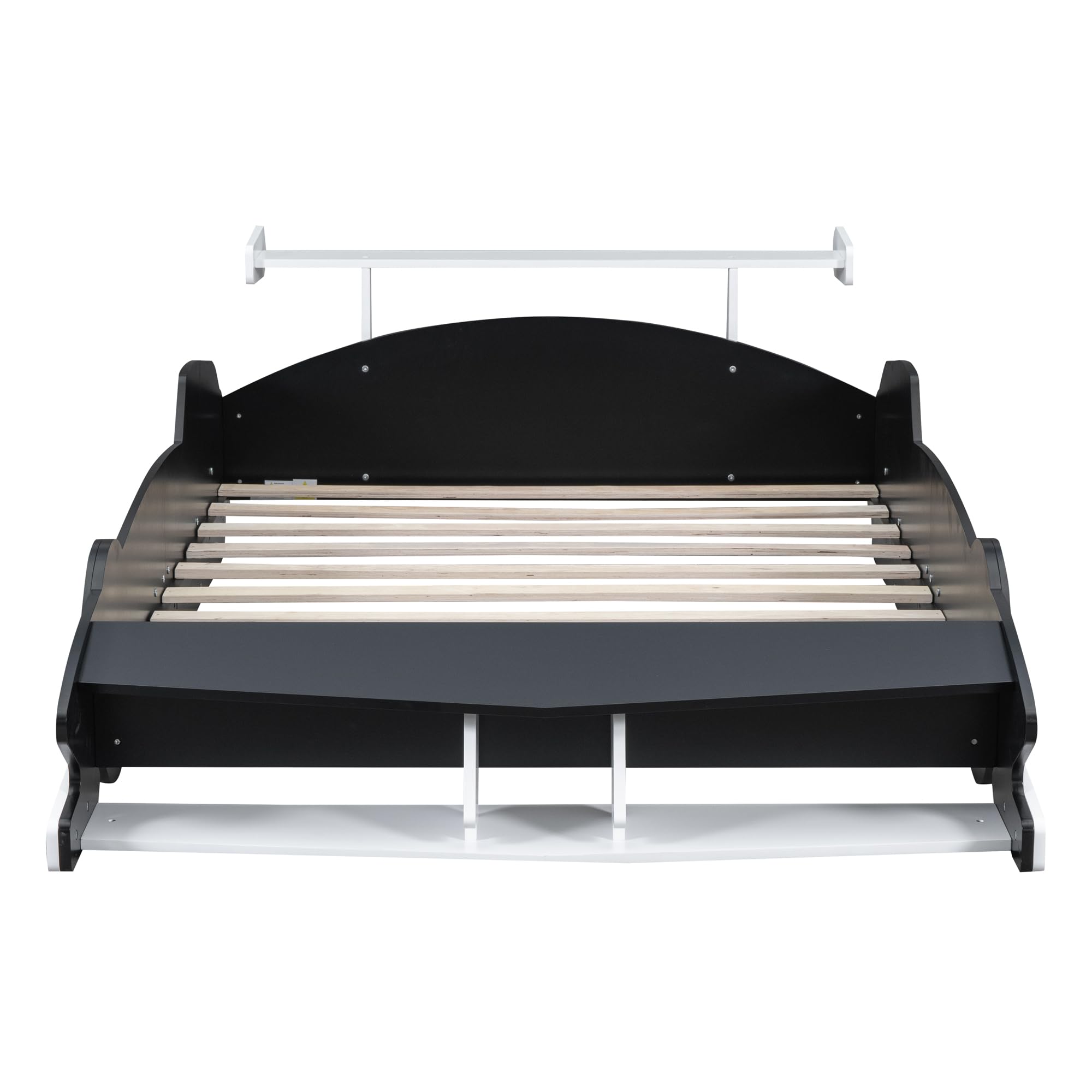 Merax Full Size Race Car Bed Frame for Boys, Wood Car-Shaped Platform Bed with Wheels, Black