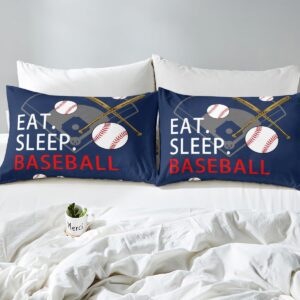 Feelyou Kids Baseball Gaming Sheet Set Twin Size Navy Blue Bed Sheets for Boys Girls Teens Bedroom Decor Softball Bed Set Women Men Ball Games Sheets,1 Fitted Sheet+1 Pillow Sham+1 Flat Sheet