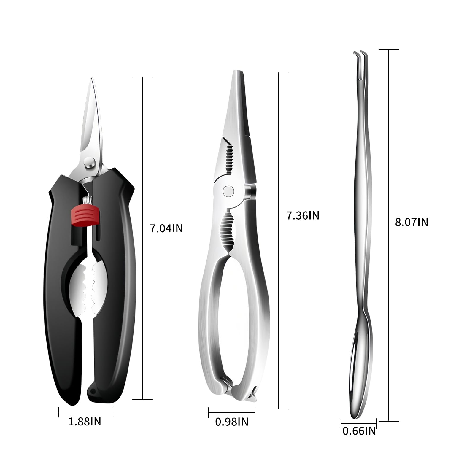 Nsoicrac crab crackers and tools-seafood crackers and tools,crab crackers,Crab Leg Crackers and Tools includes 1 crab scissors, 2 Crab Leg Forks/Picks and 1Seafood Scissors & Storage Bag