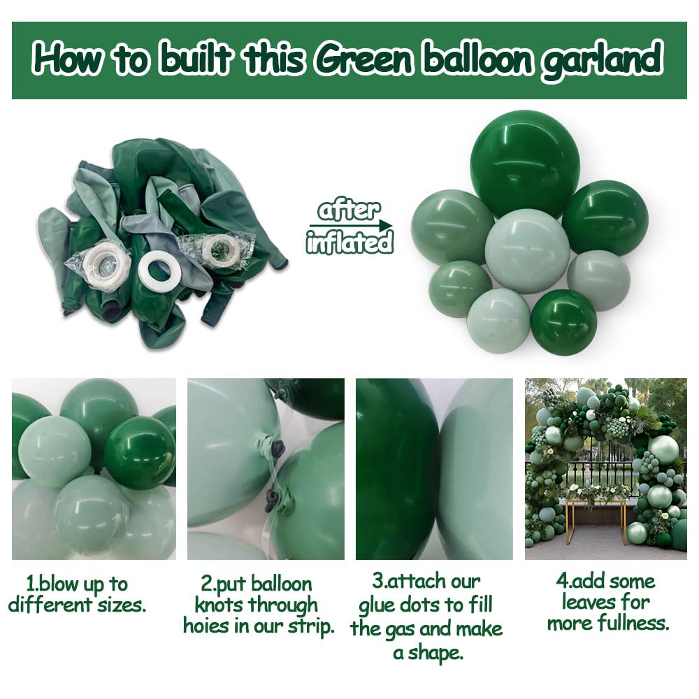 Dark Green and Sage Green Balloon Garland Double Stuffed Dusty Sage Green Balloons Forest Emerald Green Balloons Green Balloon Arch Kit for Baby Shower St. Patrick's Day Jungle Birthday Party Decor