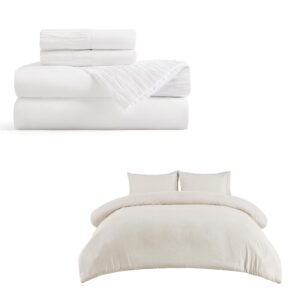 bedsure bundle of ruched sheet set and cationic dyed duvet cover set, queen size