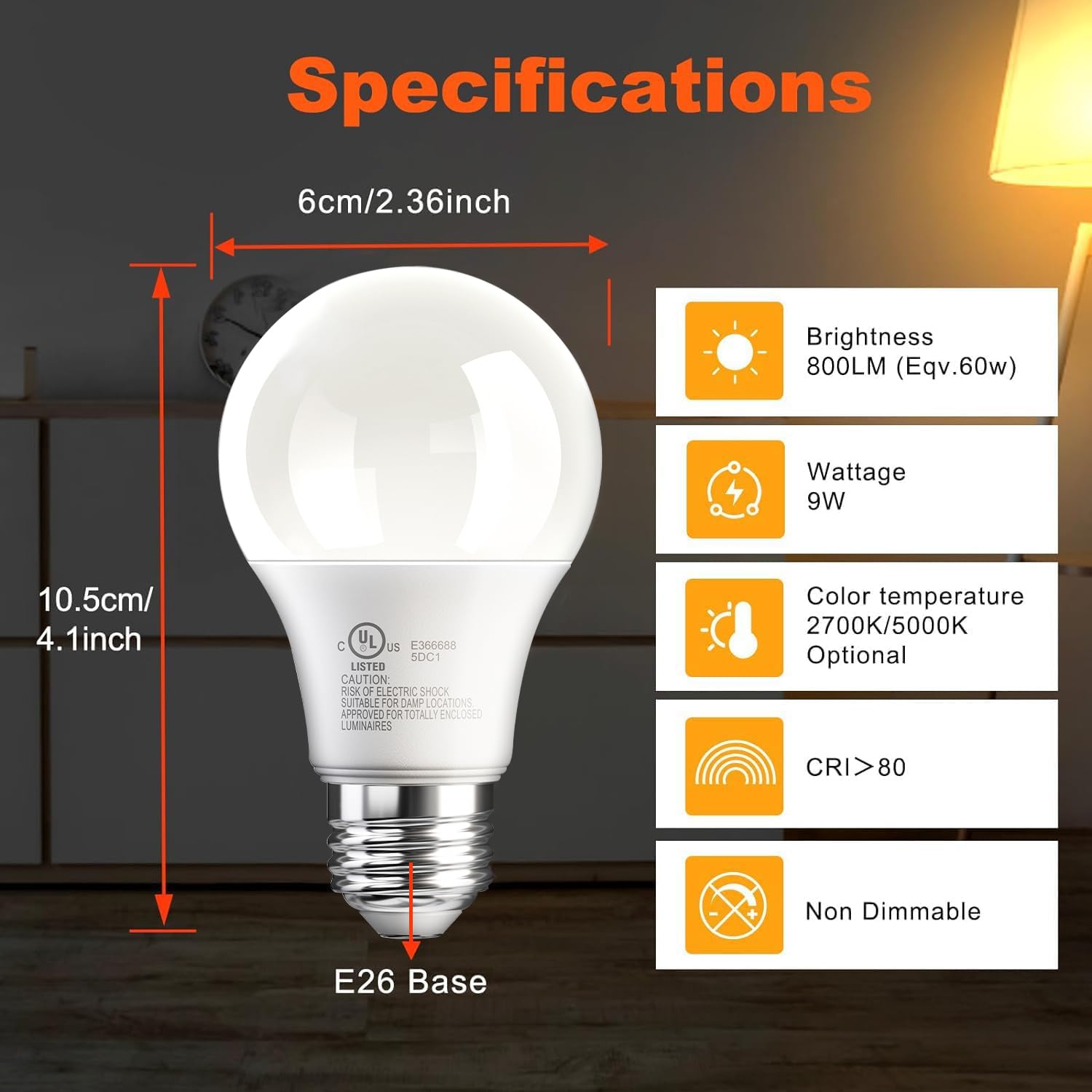 VOLIVO 24 Pack A19 LED Light Bulbs, 9W(60W Equivalent), 5000K Daylight, 800 Lumens, E26 Standard Base, Energy Saving, Non-Dimmable LED Bulb, UL Listed and FCC Certified, for Bedroom Living Room Home