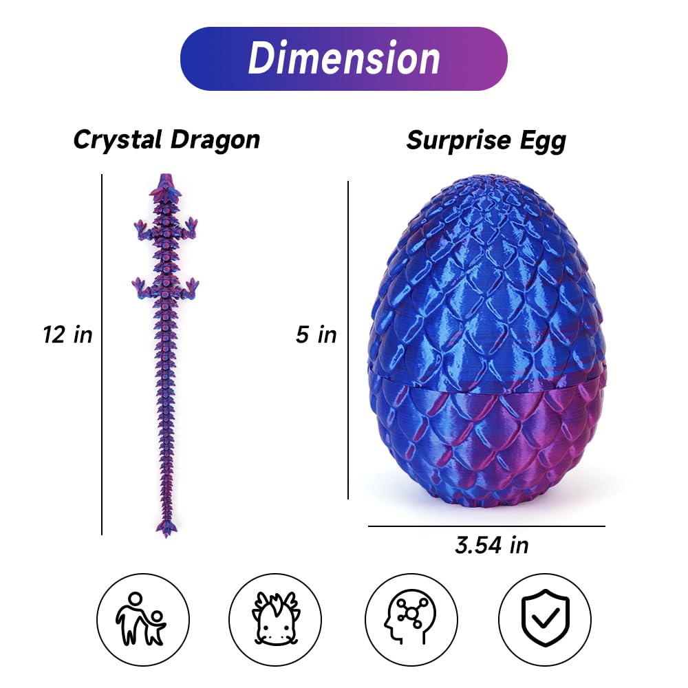 3D Printed Dragon Egg, Mystery Crystal Dragon Egg Fidget Toys Surprise, Articulated Crystal Dragon Eggs with Dragon Inside (Laser Purple)