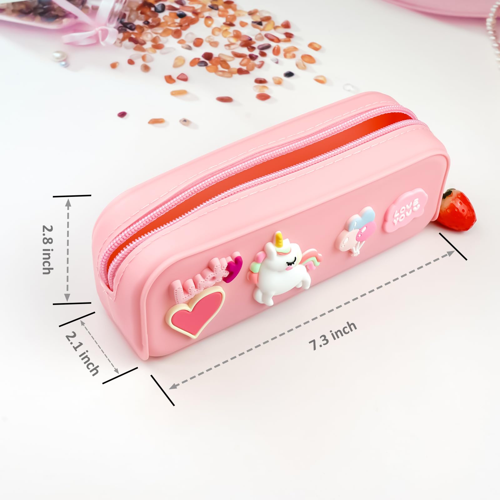 Wonhibo Cute Pencil Case Pouch Bag for Girls Women, Pink Aesthetic Kawaii Silicone Pen Holder Makeup Bag Brush Organizer Bag