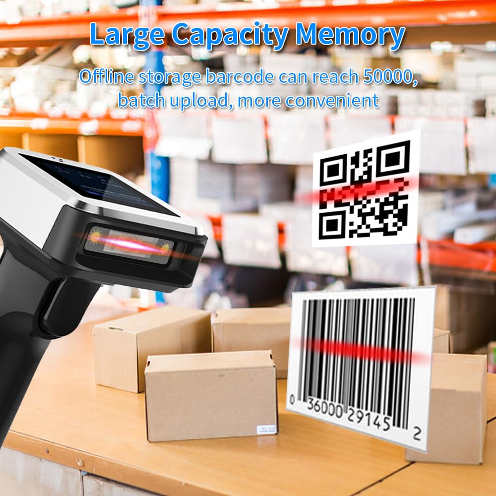 2D 1D QR Barcode Scanner with Screen Display with Charging Base 3 in 1 BT & 2.4GHz Wireless & Wired Connection 1.8 inch TFT Color LCD Screen Compatible with Windows Android Linux for Supermarket