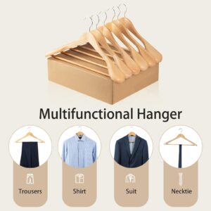 ELONG HOME Suit Hangers, 6 Pack Heavy Duty Wooden Hangers with Extra Wide Shoulder, 17.5″ Luxury Coat Hangers for Closet, Natural Hangers with 360° Swivel Hook & Strong Pant Bar