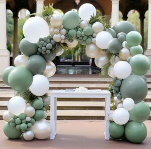 sage green white balloon garland double stuffed dusty green balloons pearl white sand olive green balloon arch kit avocado green balloon for neutral baby shower bridal shower birthday party decoration