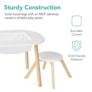 Best Choice Products 2-in-1 Kid's Wooden Building Block Table, Construction Activity Center for Playroom, Child Development w/Reversible Tabletop, 2 Stools, Storage Compartment