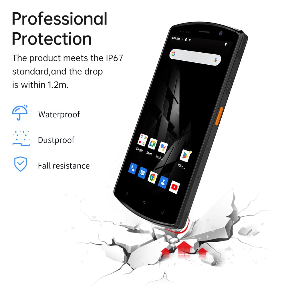 Android 12.0 Barcode Scanner Handheld PDA Terminal Support 1D/2D/QR Code 2/3/4G/ WiFi/BT/2.4G Dual Band Communication NFC and Fingerprint Function with 5.7 Inch Touchscreen for Supermarket