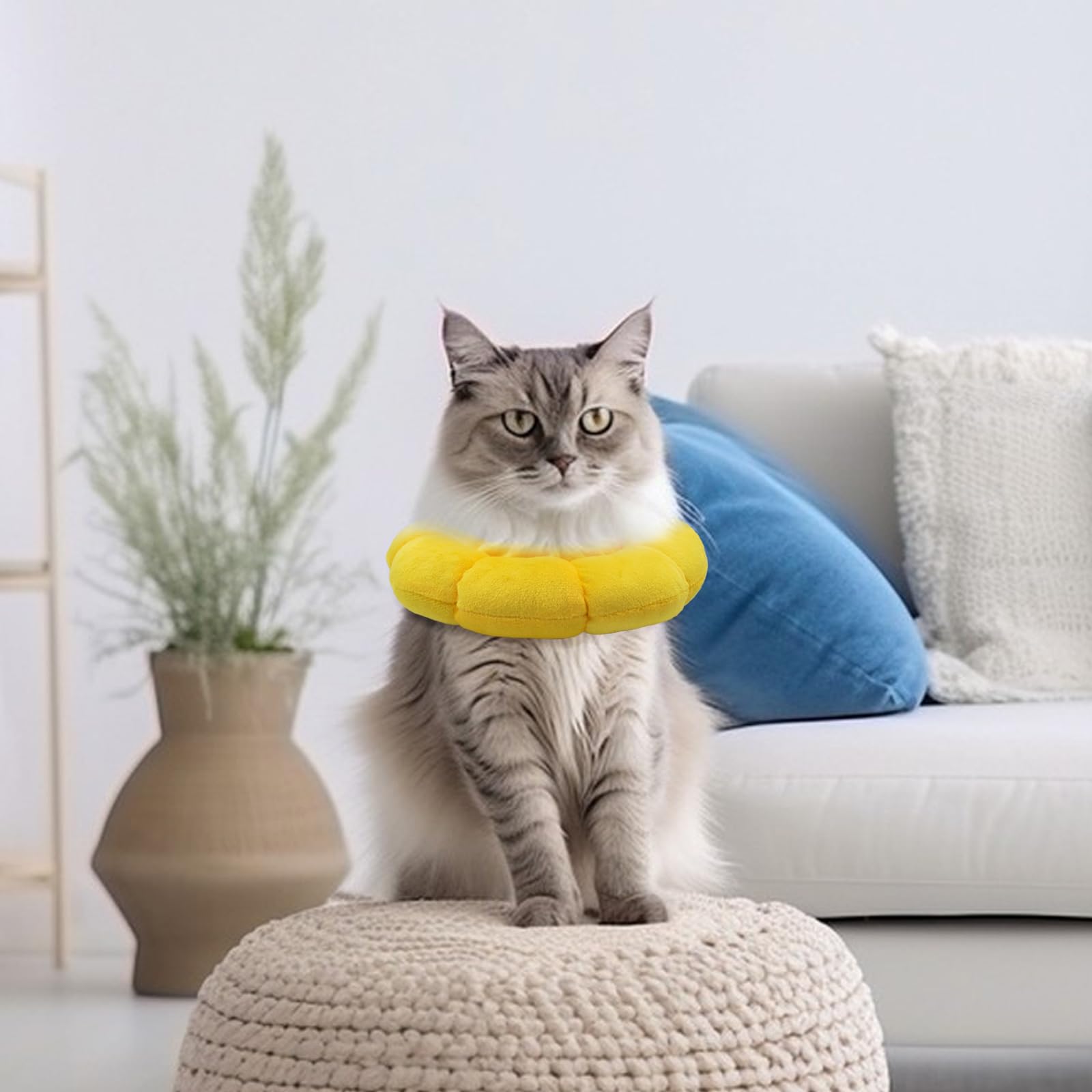 LuckyOpt Sunflower Cat Recovery Cone, Adjustable Pet Elizabethan Collar for Cats &Puppy, Soft Cone for Cats After Surgery to Stop Licking, Cat Neck Pillow for Sleeping, Easy to Clean (Yellow, M)