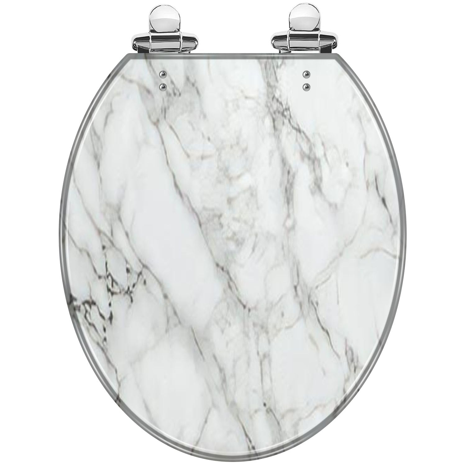 Round Toilet Seat natural White marble texture Creative Stone Resin Toilet Seat with Quietly Close Quick Release Hinges Decorative Toilet Seat with Cover Easy to Clean and Install