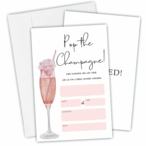 dyirbiiy 25 bridal shower invitation with envelopes - pop the champagne! - fill in style invitations for new couples, mr and mrs, newlyweds invites, party favor & supplies - a10