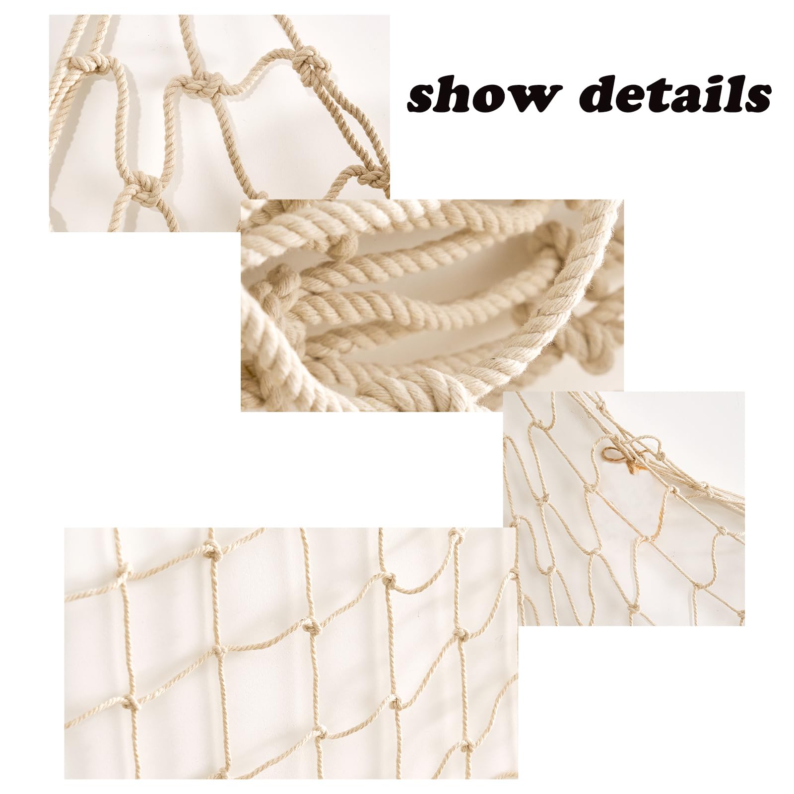 Rosoz Natural Fish Net Decorative for Party, Natural Cotton Netting 80x40 Inch, Nautical Themed Fishnet Party Accessory