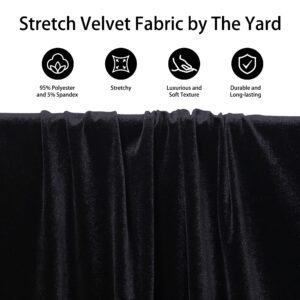 Stretch Velvet Fabric by The Yard Soft for Sewing Clothes, Apparel, Costume, Upholstery, Crafting Projects(Black,1 Yard)