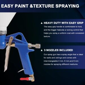 Drywall Texture Sprayer,Air Hopper Spray Gun 1.5 Gallon with 3 Nozzle (4.0mm/6.0mm/8.0mm) & Putty Knife,Stainless Steel Scraper for Repairing Drywall, Removing Wallpaper, Applying Putty (Blue)