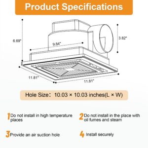 yanliangvich Bathroom Exhaust Fan, 10 Inch Ceiling Mount Fan, 110 CFM 1.0 Sones Ultra-Quiet Ventilation Fan, Square Exhaust Fan Ceiling Mount