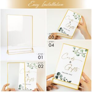 Acrylic Sign Holder 8.5x11 Gold Frames Clear Sign Holder, Gold Picture Frame Double Sided Flyer Holder, Table Menu Holder Display Stand for Wedding Signs Table Numbers