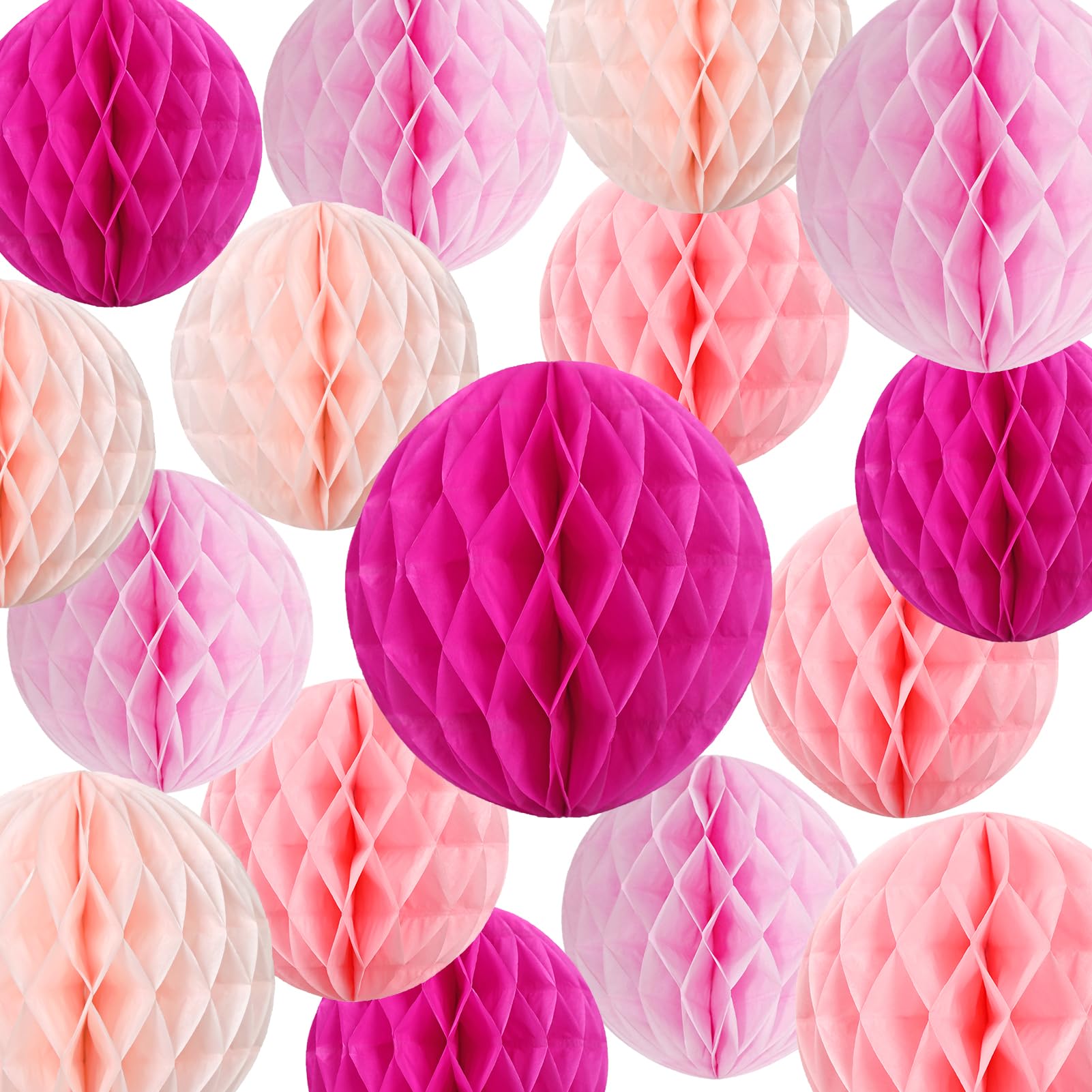 SUNBEAUTY 8'' Hanging Honeycomb Decorations Hot Pink Party Decoration Fuchsia Pink Paper Decoration for Birthday Wedding Graduation Events Accessories,Set of 16