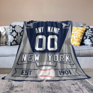 custom baseball city throw blanket new york personalized name number for men women youth kids oversized soft flannel blanket decorative for bedroom living room