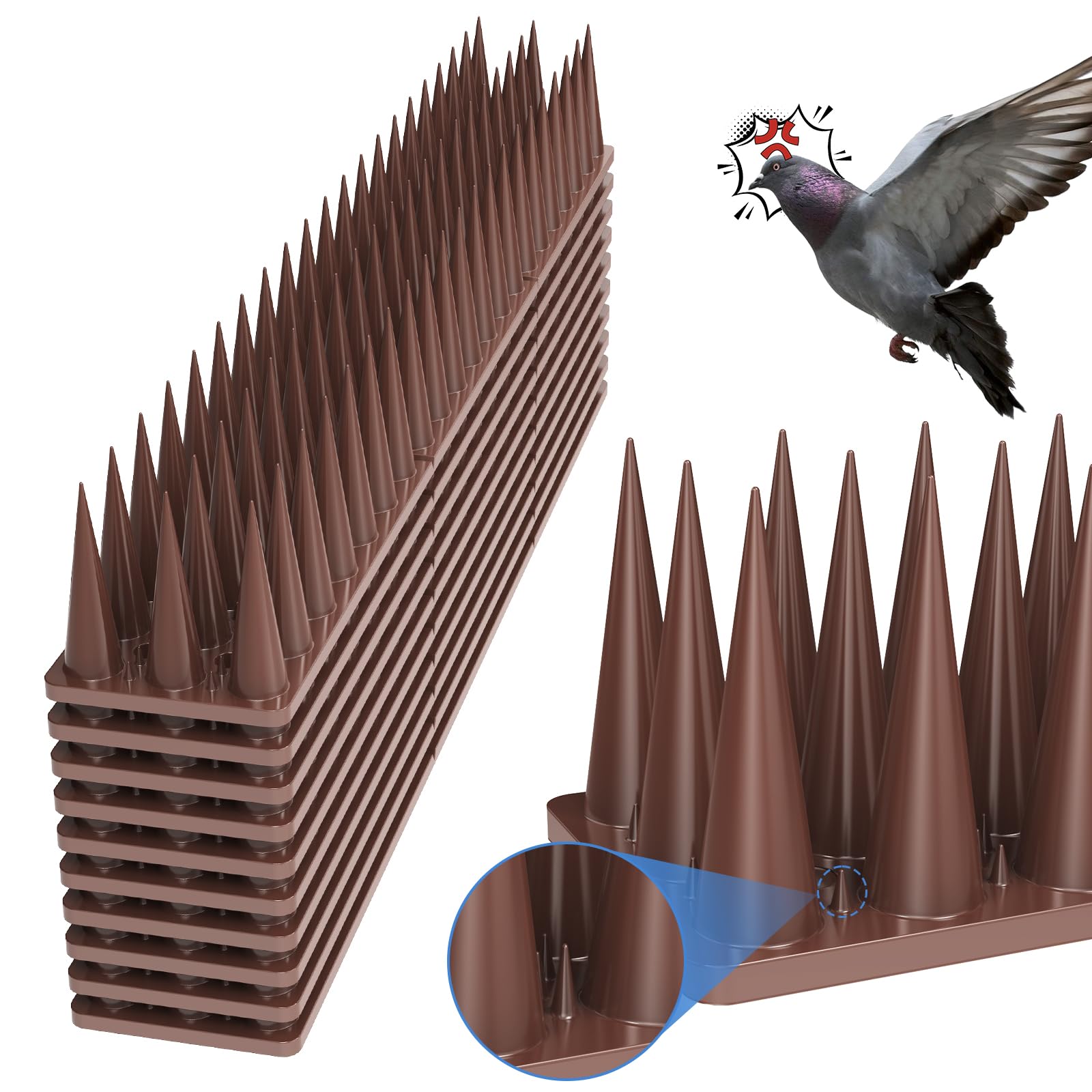 Bird Spikes,20 Pack Bird Deterrent Spikes for Outside,Bird Spikes for Outside Used Outdoors to Repel Birds, Squirrels, and Raccoons. Deterrents Used on Fences, Roofs, and Walls to Keep Birds Away