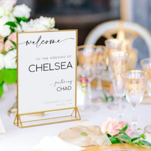 Acrylic Sign Holder 8.5x11 Gold Frames Clear Sign Holder, Gold Picture Frame Double Sided Flyer Holder, Table Menu Holder Display Stand for Wedding Signs Table Numbers