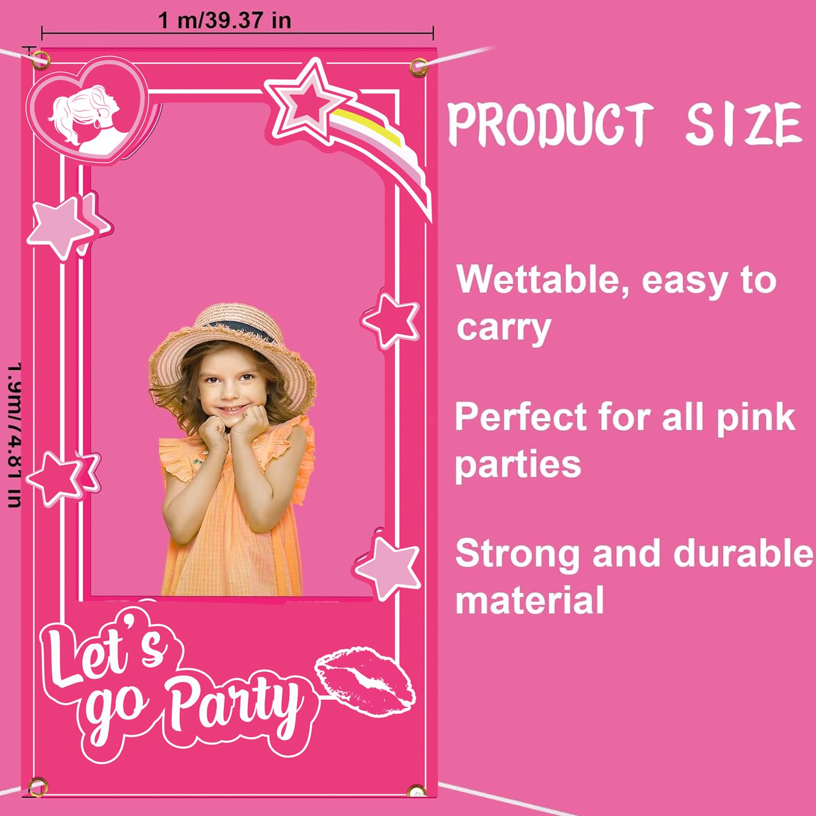 Pink Girls Birthday Decorations Hot Pink Photo Booth Props Princess Doll Theme Decor Let's Go Bachelorette Party Decoration for Girls Birthday Bridal Shower Pink Party Supplies（39.37 X 74.8 in）