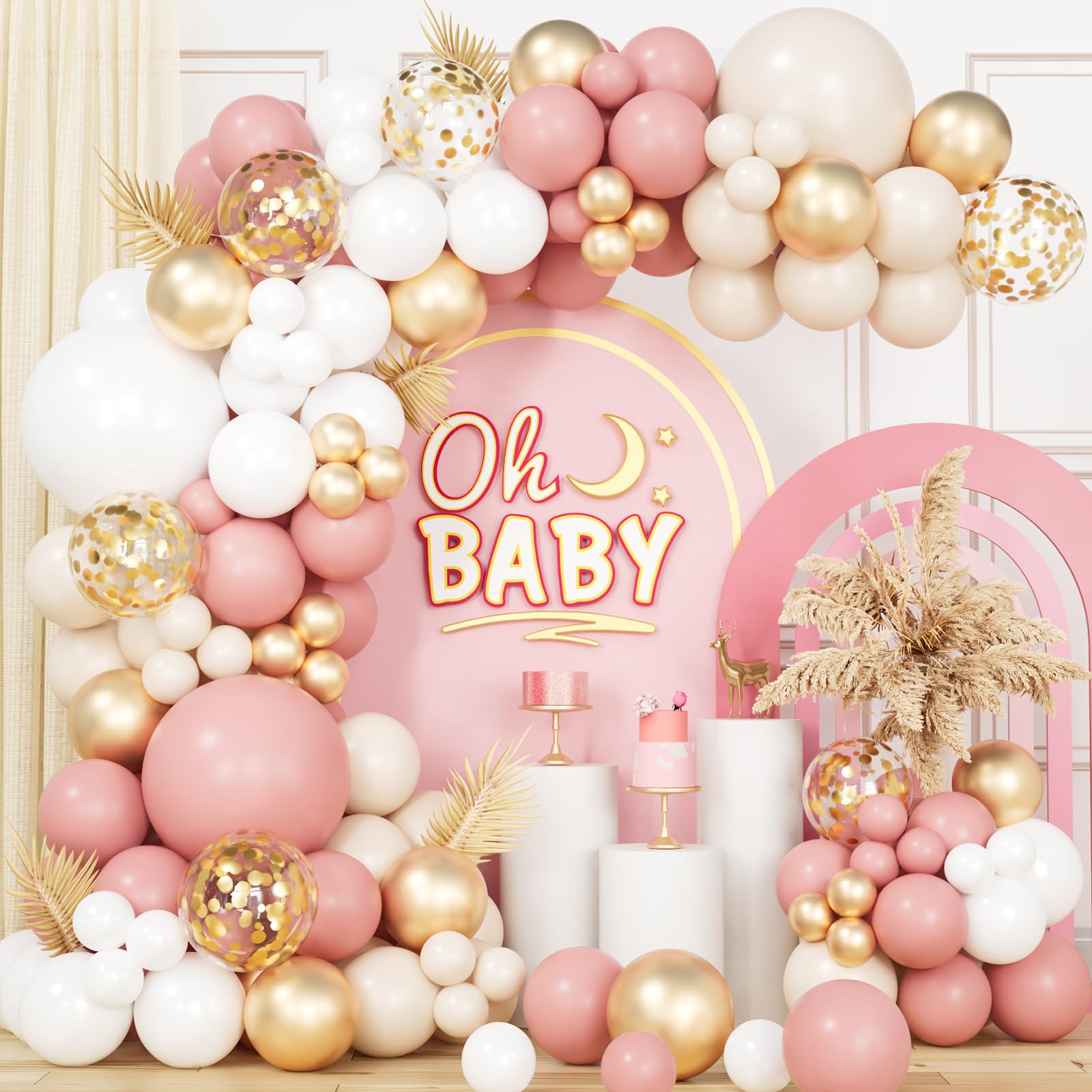 161Pcs Blush Dusty Pink Balloon Garland Arch Kit, Retro Pink White Balloons Champagne Confetti Balloons for Birthday Party Baby Shower Garden Tea Party Bachelorette Bridal Wedding Decorations