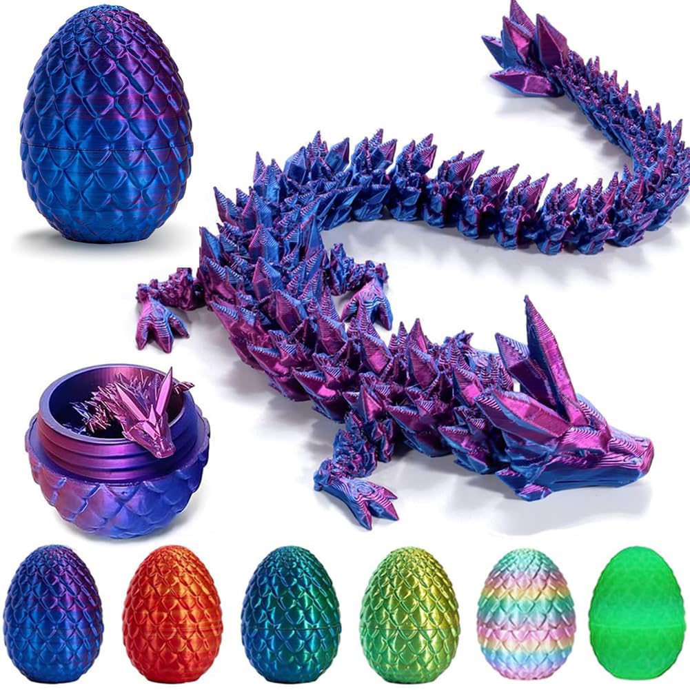 3D Printed Dragon Egg, Mystery Crystal Dragon Egg Fidget Toys Surprise, Articulated Crystal Dragon Eggs with Dragon Inside (Laser Purple)