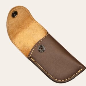 5" Genuine Leather Knife Holster with Belt Buckle – Holding Sheath for Pocket Knives, Folding Knife- Compact Draw EDC Knife Holster Belt – Brown, Camping, Hunting, and Outdoors.