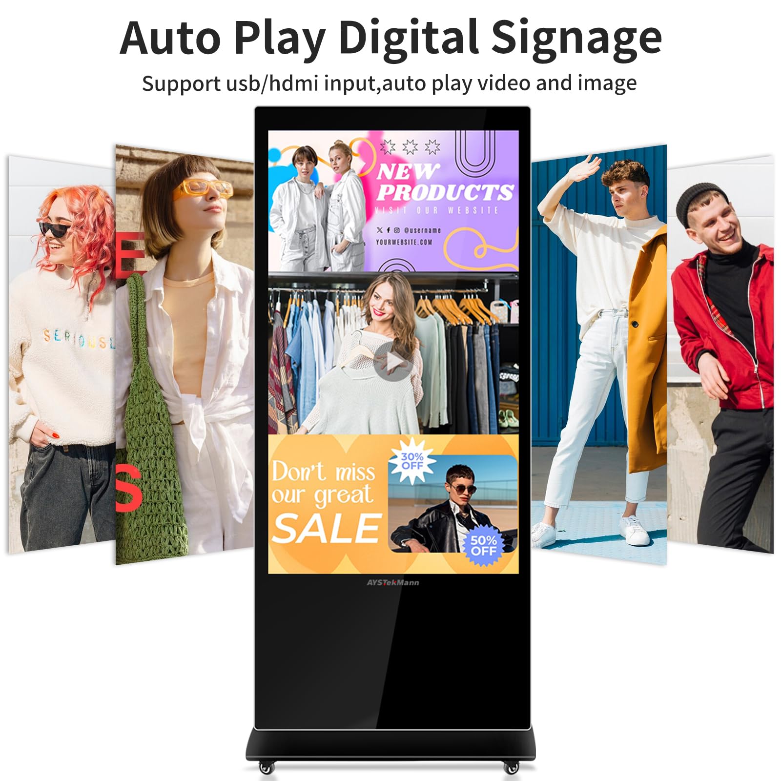 AYSTekMann 55" Digital Signage Displays, 4K LCD Capacitive Touch Screen Floor Standing Digital Signage, Indoor Digital Adverstising Kiosks with HDMI Input, Android 11(2+32GB)