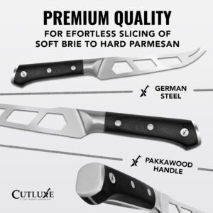 Cutluxe Cheese Knife – 5" Cheese Knife Slicer for Soft and Hard Cheese – Pronged, Serrated & Non Stick Blade – High Carbon German Steel, Full Tang & Ergonomic Handle Design – Artisan Series