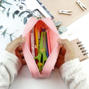 Wonhibo Cute Pencil Case Pouch Bag for Girls Women, Pink Aesthetic Kawaii Silicone Pen Holder Makeup Bag Brush Organizer Bag