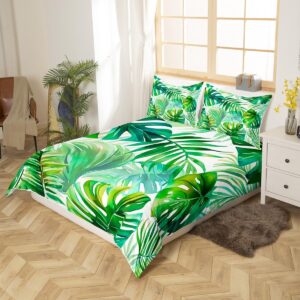 Summer Leaves 100% Nature Cotton Duvet Cover Twin Size,Tropical Palm Leaves Botanic Plants Super Soft Bedding Set,Seaside Camping Green Leaves Comforter Cover Bedding 2 Piece (No Comforter)