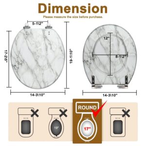 Round Toilet Seat natural White marble texture Creative Stone Resin Toilet Seat with Quietly Close Quick Release Hinges Decorative Toilet Seat with Cover Easy to Clean and Install