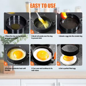 Srinlon Professional Pancake Ring Set,6 Packs Omelette Ring,Non-stick Griddle Pancake Shapers with Oil Brush,Stainless Fried Egg Molds with Orange Anti-scald Silicone Handle,Egg Mold