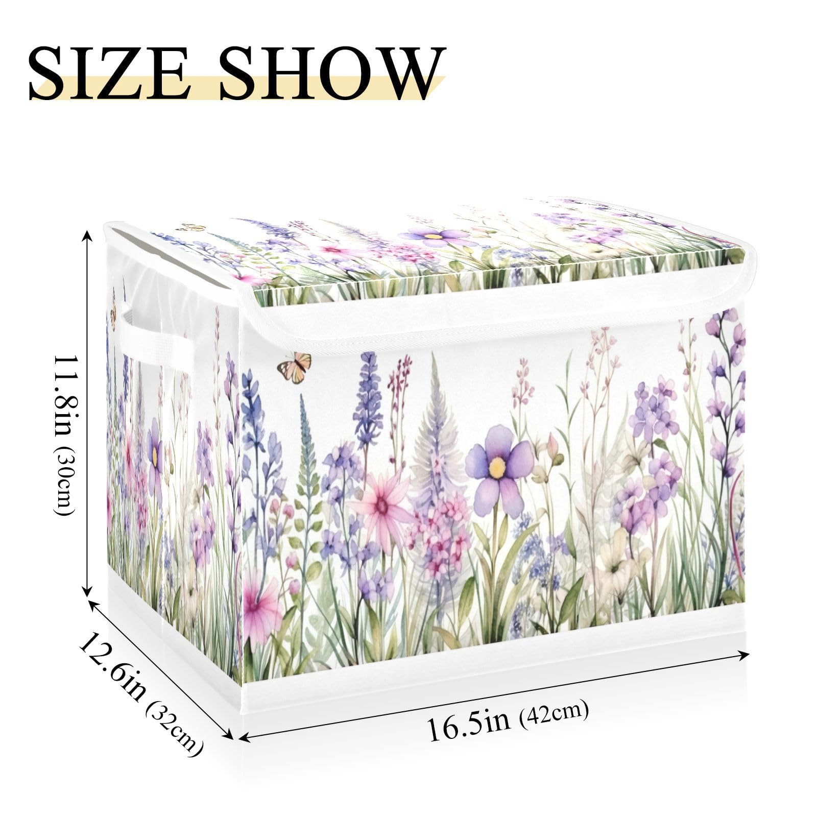 Kigai Flowers Butterfly Storage Basket with Lids and Handles,Collapsible Storage Bins Organizer for Bedroom Organization,Office Storage,Toys,16.5x12.6x11.8 In