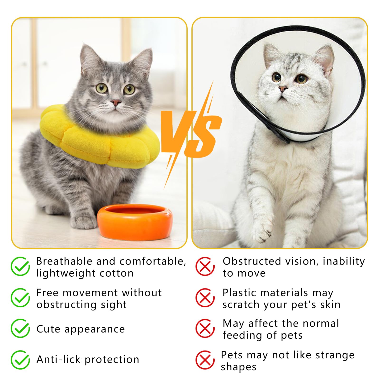 LuckyOpt Sunflower Cat Recovery Cone, Adjustable Pet Elizabethan Collar for Cats &Puppy, Soft Cone for Cats After Surgery to Stop Licking, Cat Neck Pillow for Sleeping, Easy to Clean (Yellow, M)