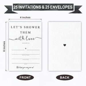 25 Bridal Shower Invitation With Envelopes - Let's Shower Them With Love - Classic Minimalism White Fill In Style Invitations For New Couples, Mr And Mrs, Newlyweds Invites, Party Favor & Supplies-A01