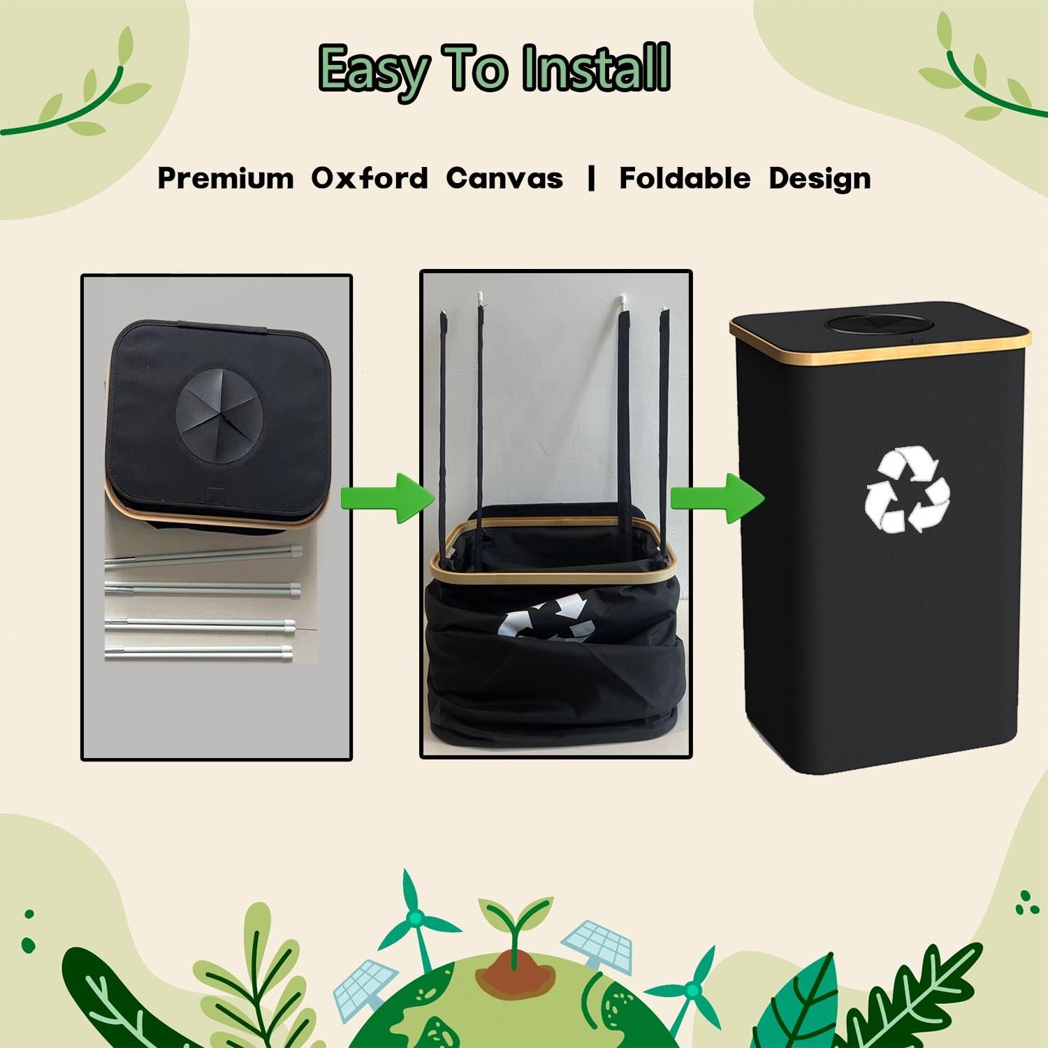 Pakusane Recycling Bin for Kitchen Indoor Home, Large 26 Gallon 100L Recycle Bin with Lid Removeable Reusable Inner Bag Bottle Can Glass Waste Plastice Stickers,Black