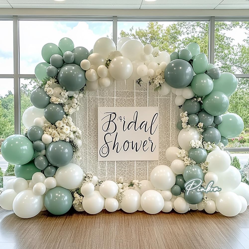 Sage Green White Balloon Garland Double Stuffed Dusty Green Balloons Pearl White Sand Olive Green Balloon Arch Kit Avocado Green Balloon For Neutral Baby Shower Bridal Shower Birthday Party Decoration