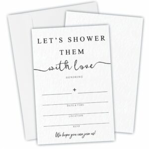 25 bridal shower invitation with envelopes - let's shower them with love - classic minimalism white fill in style invitations for new couples, mr and mrs, newlyweds invites, party favor & supplies-a01