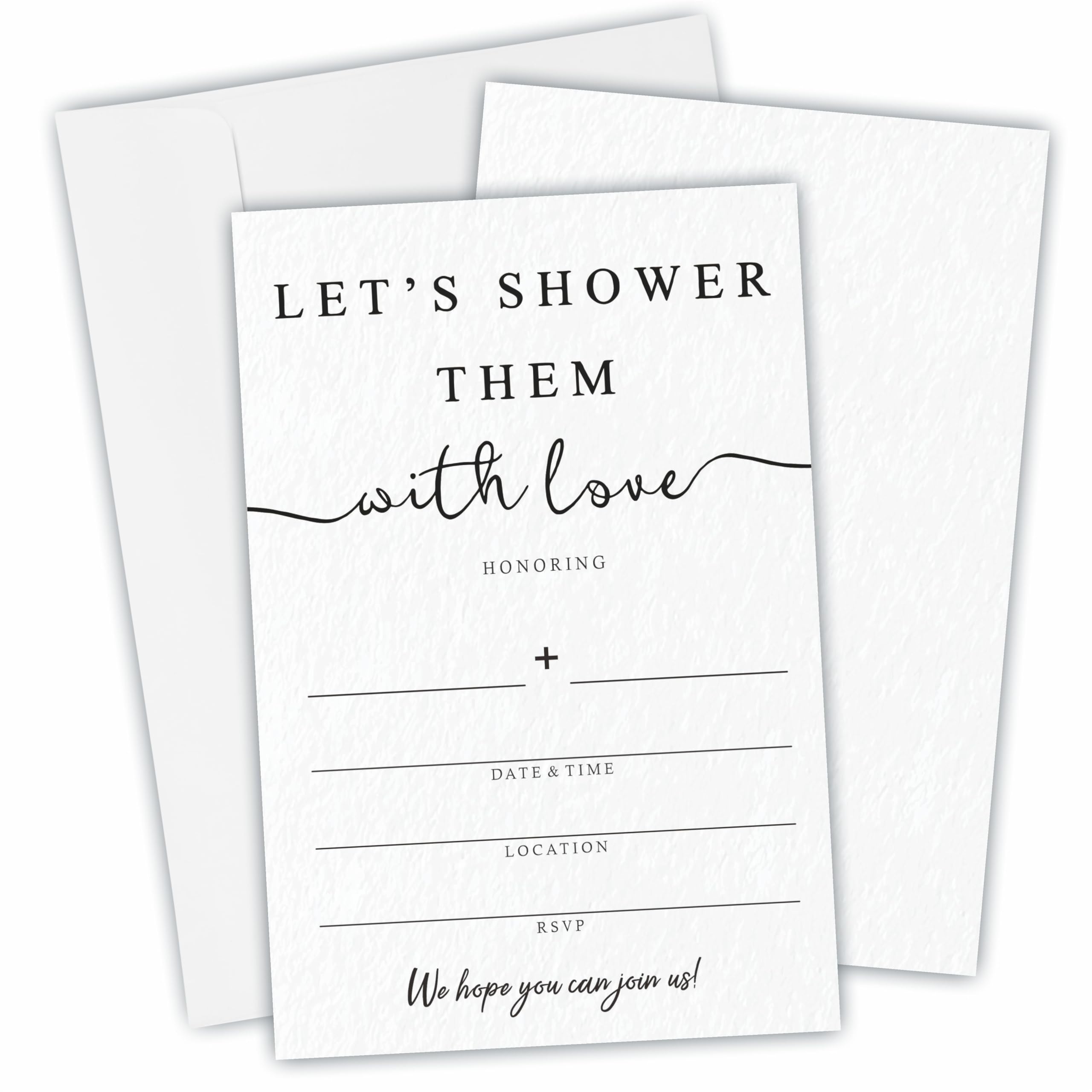 25 Bridal Shower Invitation With Envelopes - Let's Shower Them With Love - Classic Minimalism White Fill In Style Invitations For New Couples, Mr And Mrs, Newlyweds Invites, Party Favor & Supplies-A01