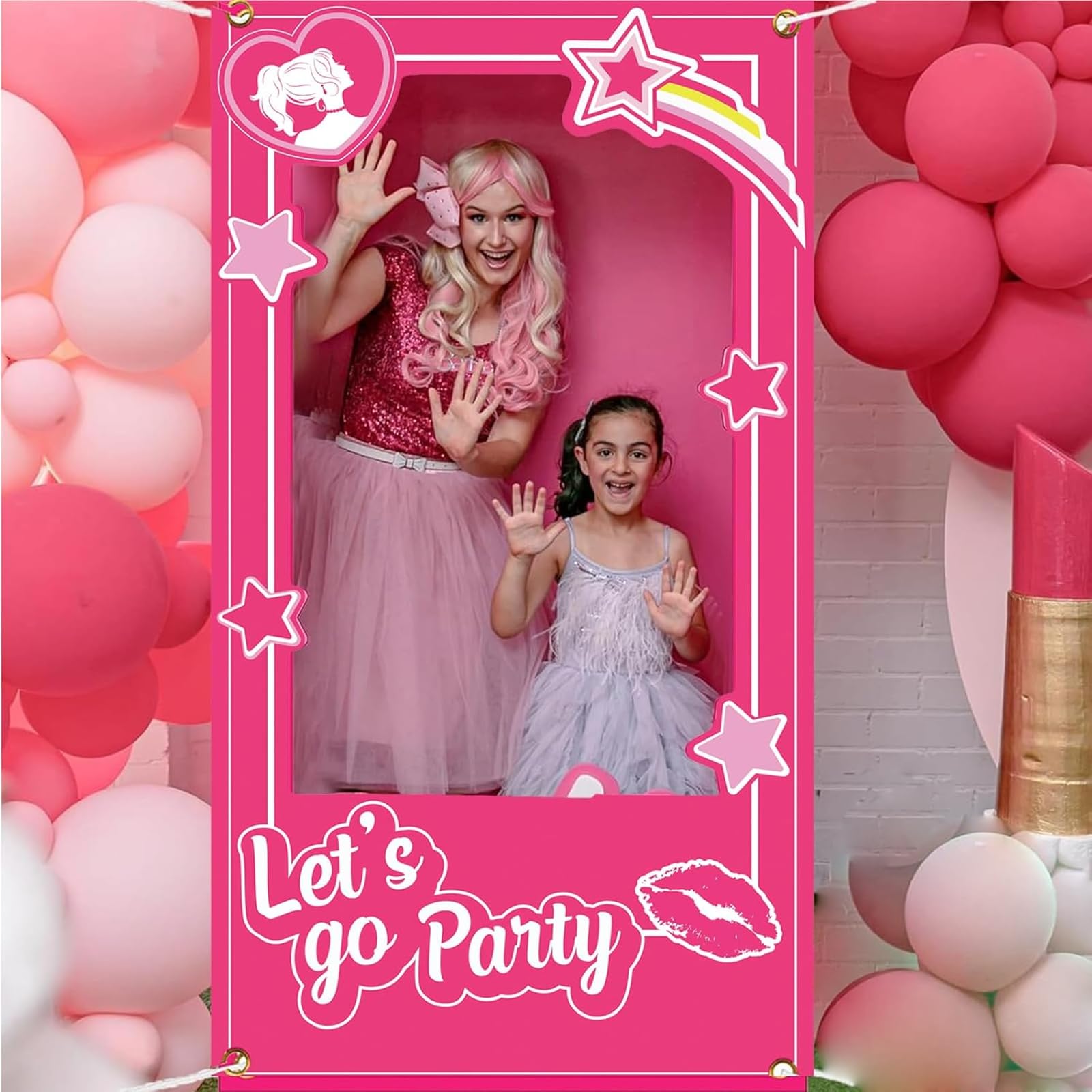 Pink Girls Birthday Decorations Hot Pink Photo Booth Props Princess Doll Theme Decor Let's Go Bachelorette Party Decoration for Girls Birthday Bridal Shower Pink Party Supplies（39.37 X 74.8 in）