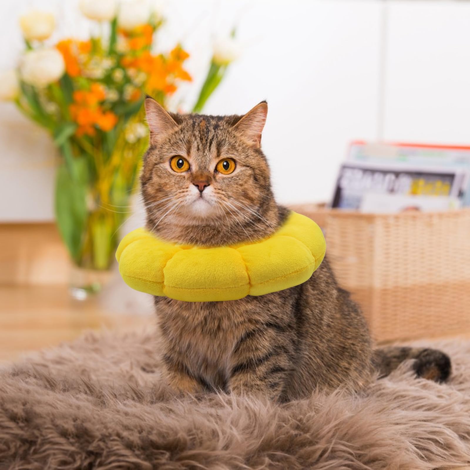 LuckyOpt Sunflower Cat Recovery Cone, Adjustable Pet Elizabethan Collar for Cats &Puppy, Soft Cone for Cats After Surgery to Stop Licking, Cat Neck Pillow for Sleeping, Easy to Clean (Yellow, M)