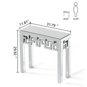 blingworld Silver Console Table with Mirrored Finished, Modern Glass Entryway Table Geometric Design, 32 inches Wide Decorative Small Console Table for Small Space