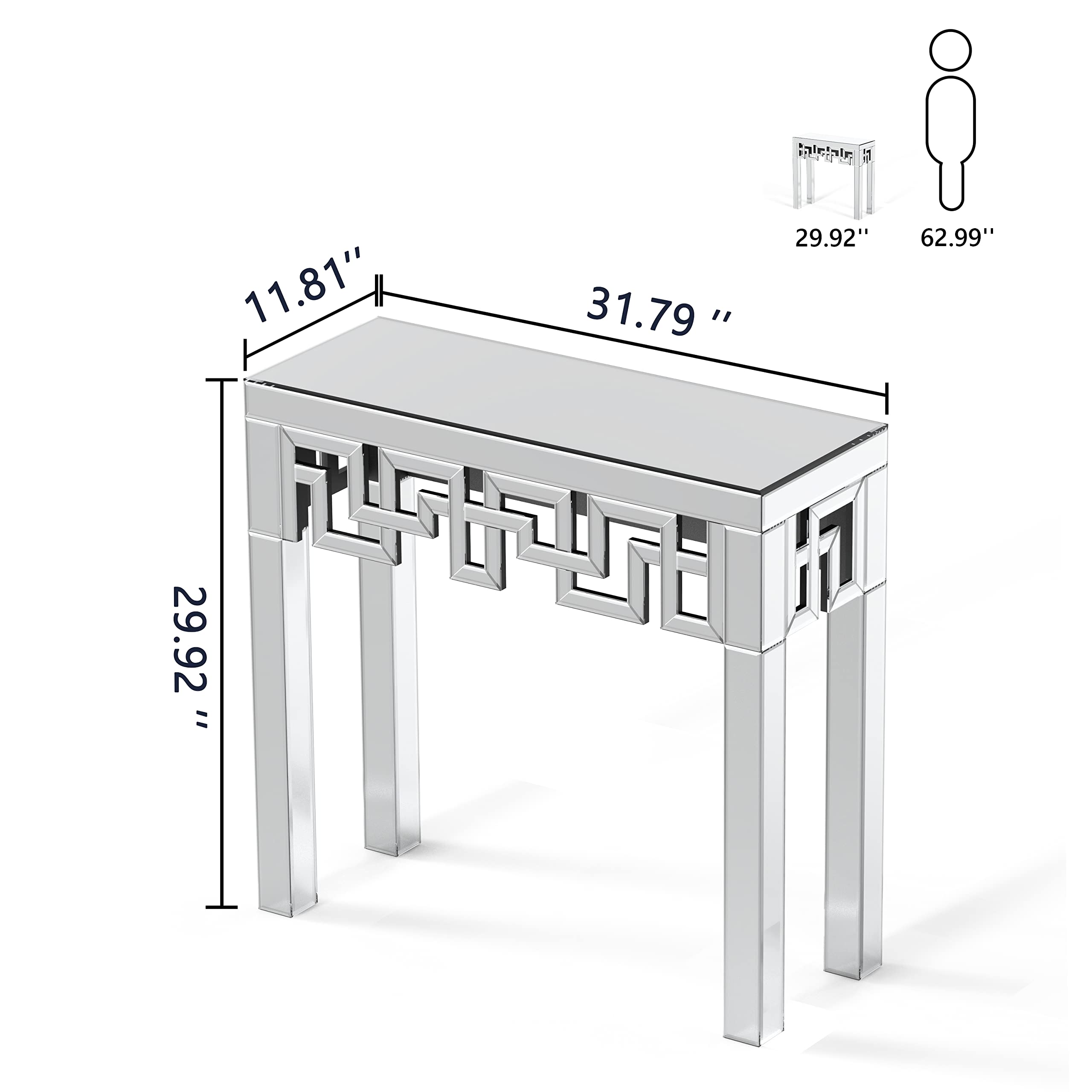 blingworld Silver Console Table with Mirrored Finished, Modern Glass Entryway Table Geometric Design, 32 inches Wide Decorative Small Console Table for Small Space