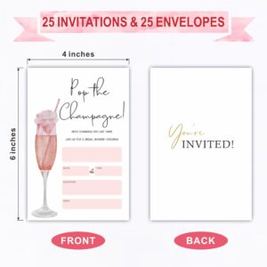 DYIRBIIY 25 Bridal Shower Invitation With Envelopes - Pop The Champagne! - Fill In Style Invitations For New Couples, Mr And Mrs, Newlyweds Invites, Party Favor & Supplies - A10