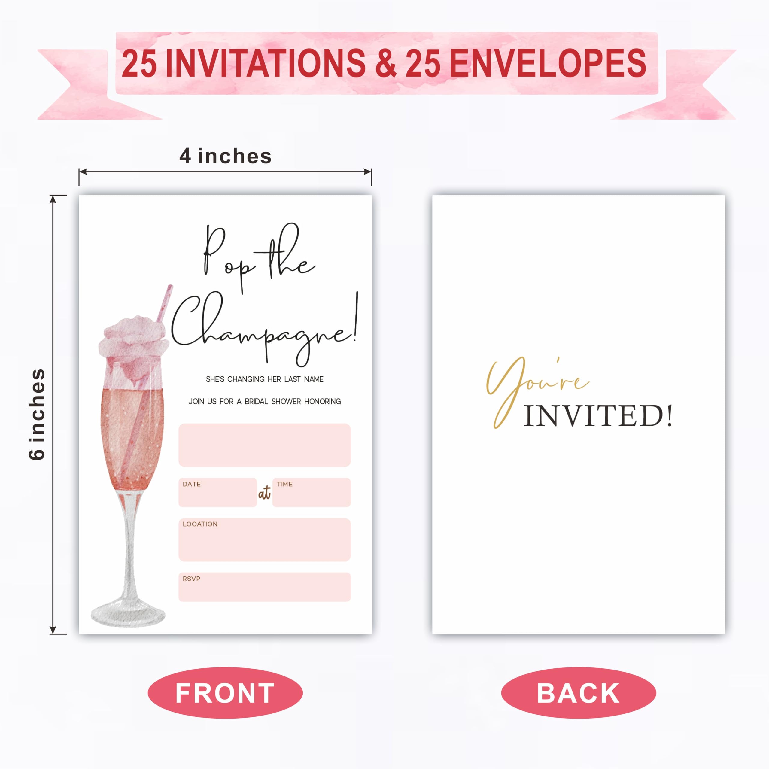 DYIRBIIY 25 Bridal Shower Invitation With Envelopes - Pop The Champagne! - Fill In Style Invitations For New Couples, Mr And Mrs, Newlyweds Invites, Party Favor & Supplies - A10