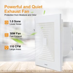 yanliangvich Bathroom Exhaust Fan, 10 Inch Ceiling Mount Fan, 110 CFM 1.0 Sones Ultra-Quiet Ventilation Fan, Square Exhaust Fan Ceiling Mount